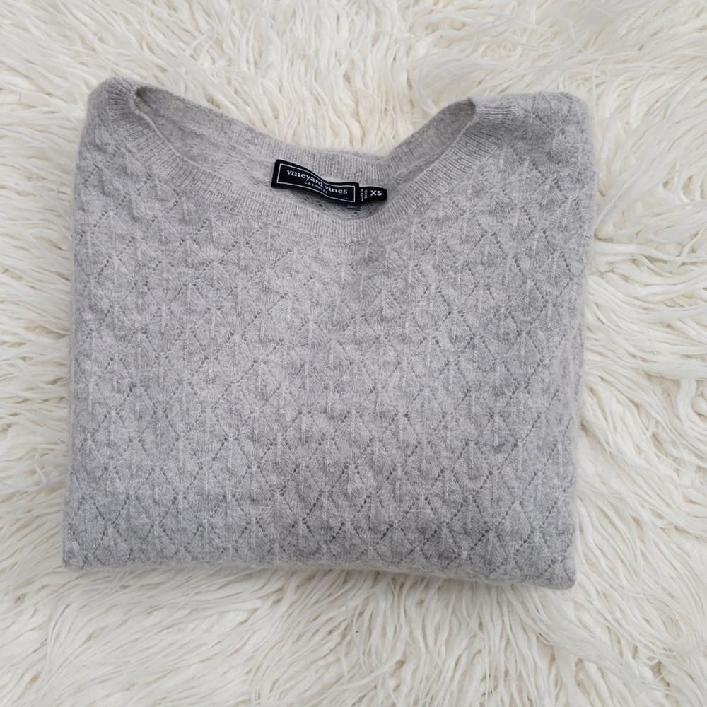 Vineyard Vines Light Gray Diamond-Knit Crewneck Sweater Size XS